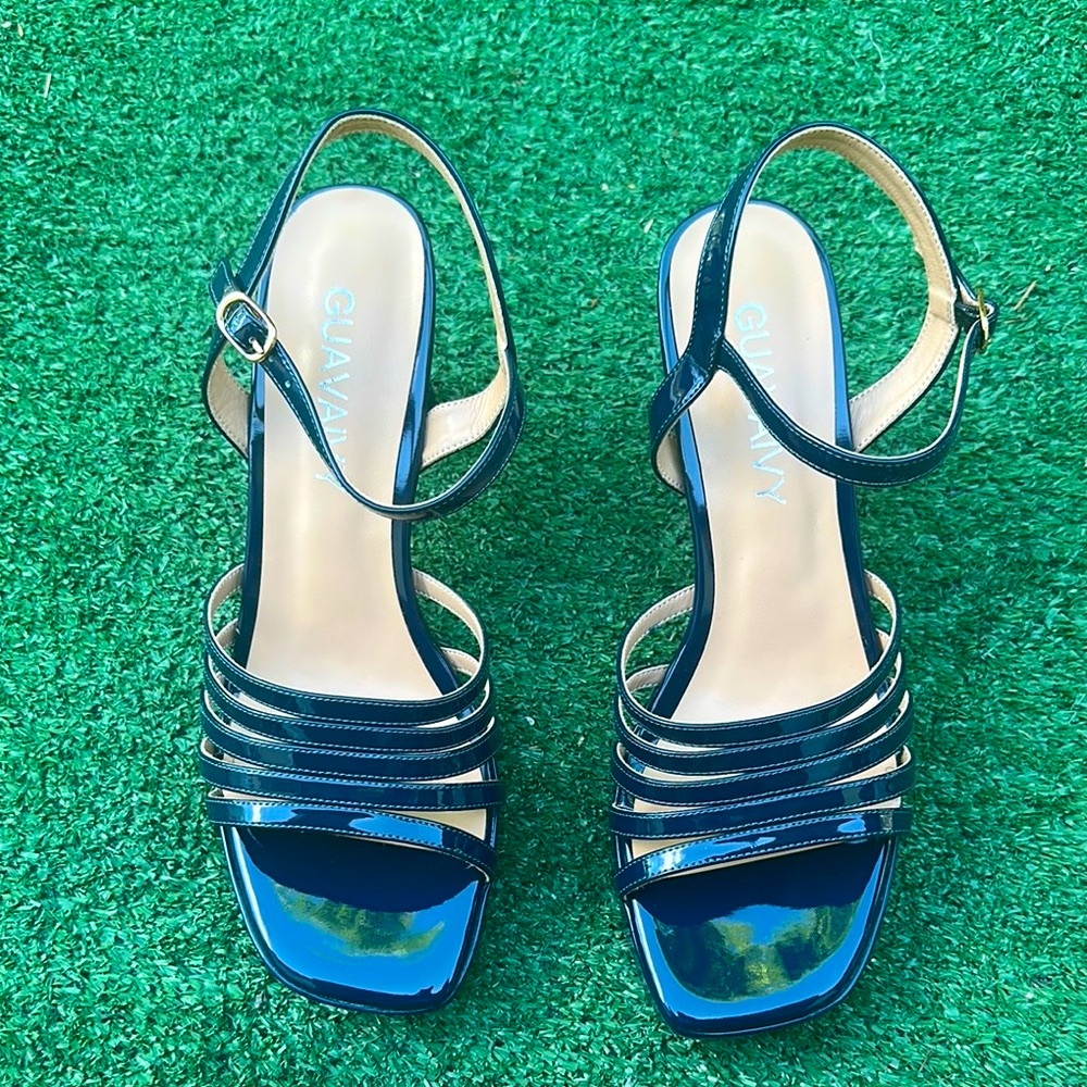 Guavaivy  | Women's Platform Heels | Navy Blue | Strappy Sandals | Size 9